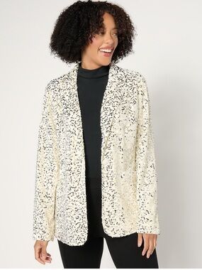 Joan Rivers Velvet Knit Sequin Blazer - Ivory - L and XL - Both NWT Never Worn